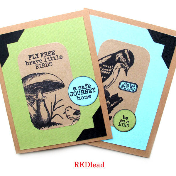 Rubber Stamps + Stickers = Nature Cards