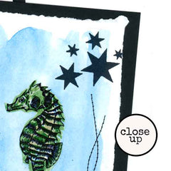Water Colored Sea Horse Rubber Stamped Tags