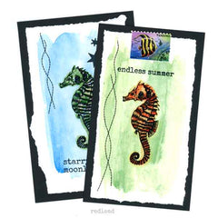 Sea Horse Water Colored Stamped Tags