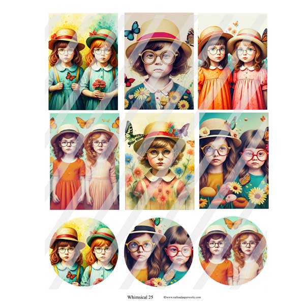 Whimsical 25 Wednesday Children Collage Sheet Whimsical Artist Trading Cards Collage Sheets