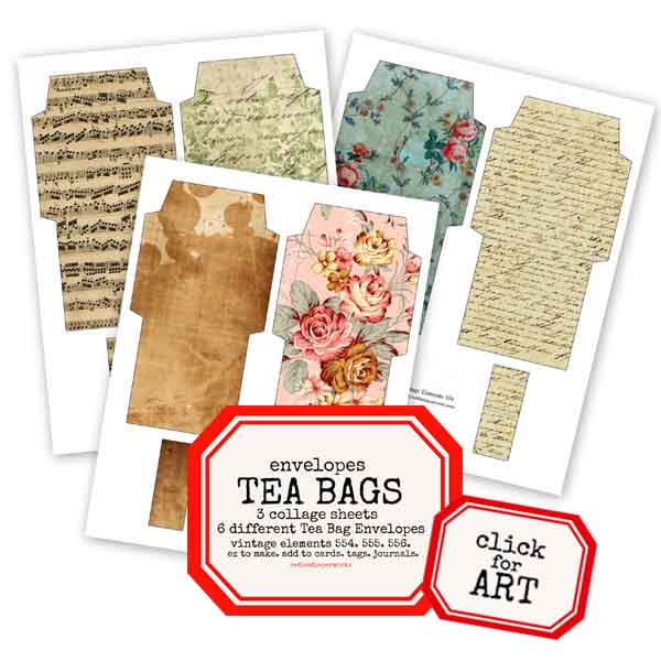 Tea Bag Envelopes Collage Sheet Collection SAVE 30%