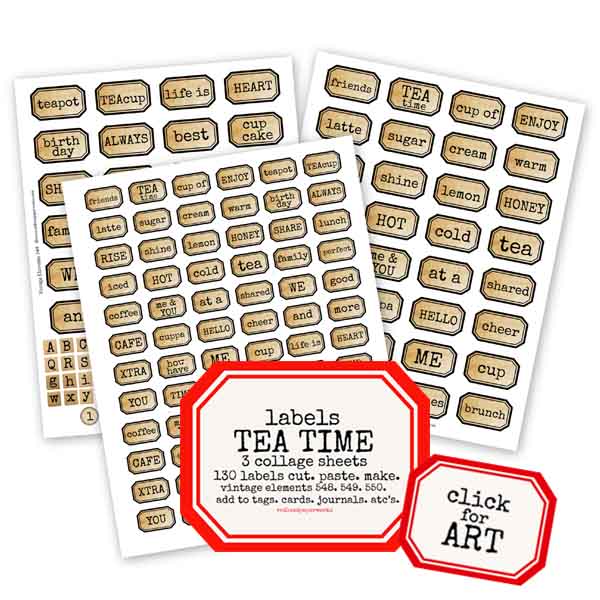 Tea Time Word Labels Collage Sheet Collection SAVE 30%