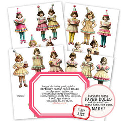 Vintage Birthday Paper Dolls Collage Sheets