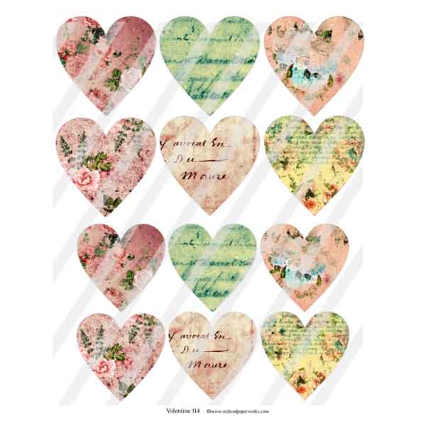 Valentine 114 Vintage Hearts Collage Sheet