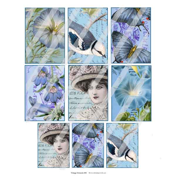 Vintage Elements Artist Trading Cards Collage Sheet 484 Artist Trading Card Collage Sheets