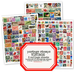 Vintage Postage Stamps Collection Collage Sheets Save 20%