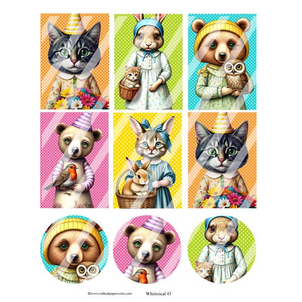 Whimsical 45 Animal Artist Trading Cards Collage Sheet Whimsical Animal Artist Trading Cards Collage Sheet