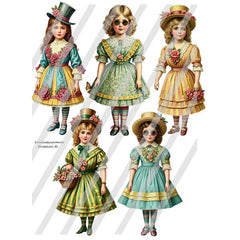 Vintage Style Whimscial Paper Doll Collage Sheet