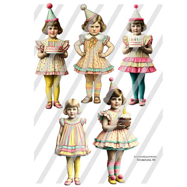 Whimsical 66 Happy Birthday Paper Dolls Collage Sheet Birthday Party Paper Dolls Collage Sheet