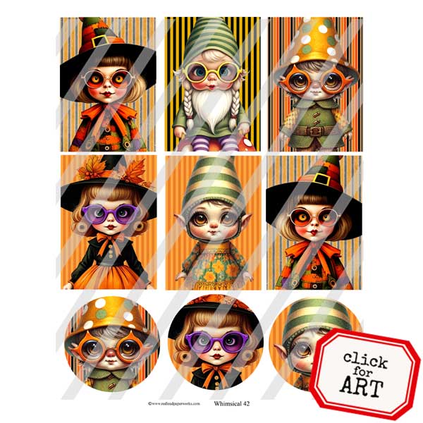 Whimsical 42 Halloween Artist Trading Cards Collage Sheet Halloween Artist Trading Cards Collage Sheet