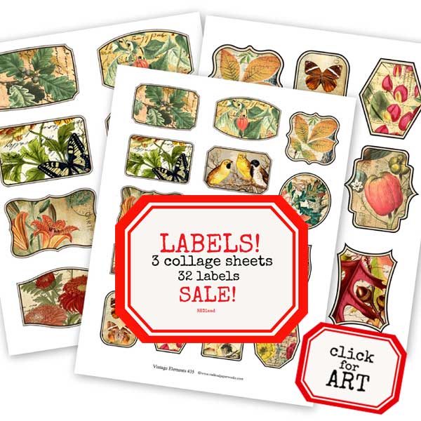 Vintage Style Labels Collage Sheets Collection Vintage Elements Collage Sheets