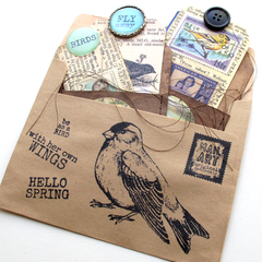 rubber stamped mail art with tags