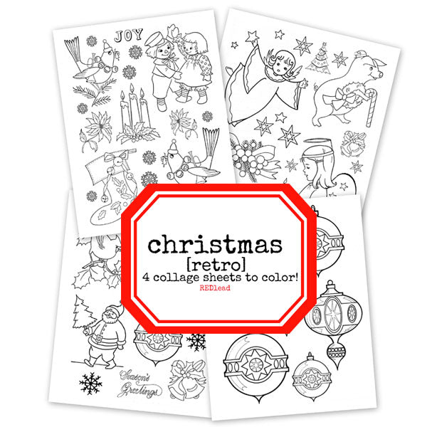 Retro Christmas Coloring Pages Collage Sheets