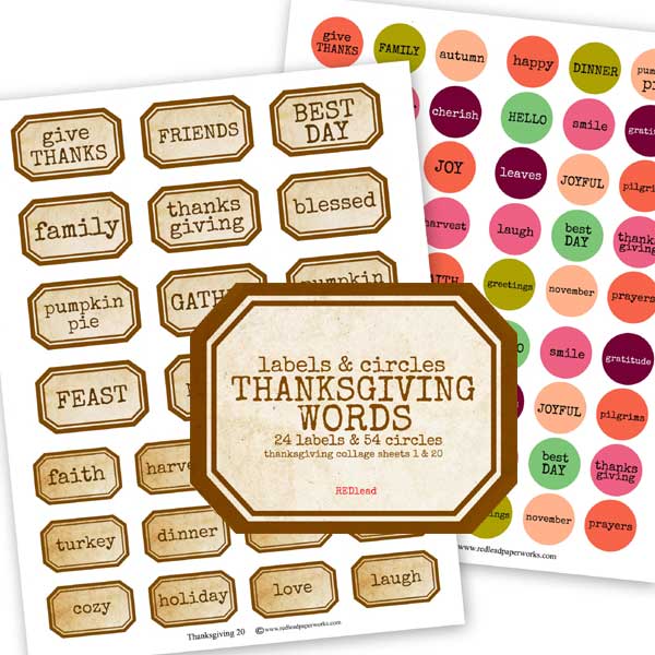 Thanksgiving Words Collage Sheet Set