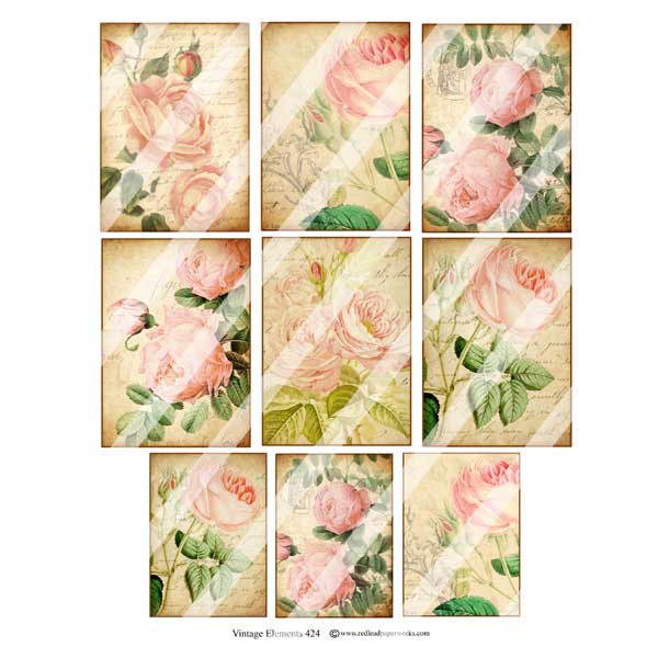 Vintage Elements 424 Roses ATC Collage Sheet Roses Artist Trading Card Collage Sheets
