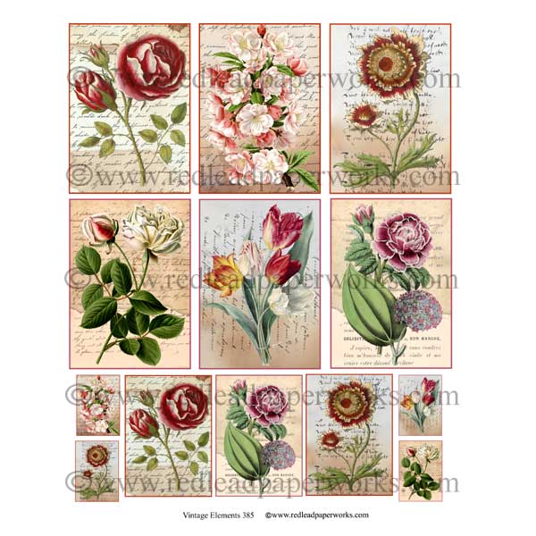 Vintage Elements 385 ATC Flower Collage Sheet Vintage Elements 385 ATC Flower Collage Sheet