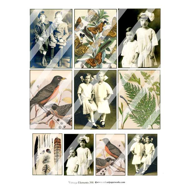 Vintage Elements 398 Artist Trading Cards Collage Sheet