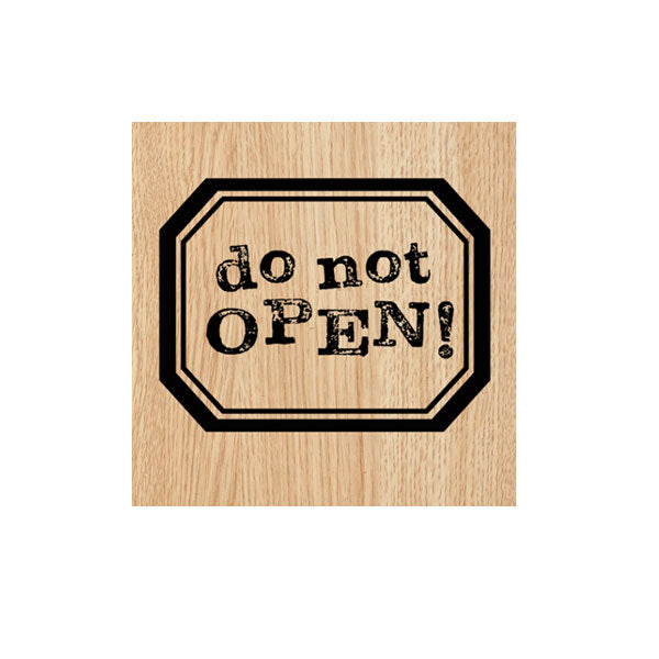 Do Not Open Wood Mount Christmas Rubber Stamp
