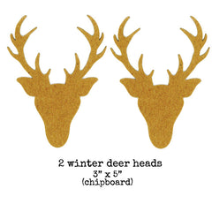 2 Chipboard Winter Deer Heads