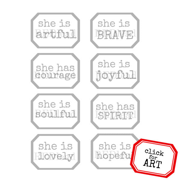 She is Artful Little Labels Rubber Stamp