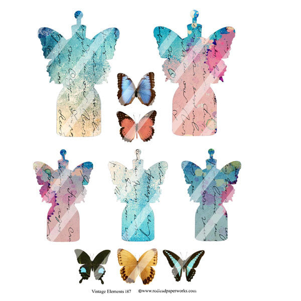 Vintage Elements 187 Butterfly Dress Form Collage Sheet