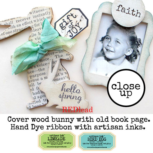Vintage Book Pages + Wood Bunnies = Easter Embellishments