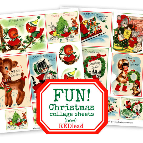 Cute Christmas Birds and Deer Christmas Collage Sheets