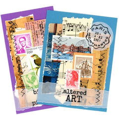 Two altered art cards with vintage stamps and postmarks 