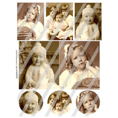 Collage of vintage-style photographs of a young girl with a white background