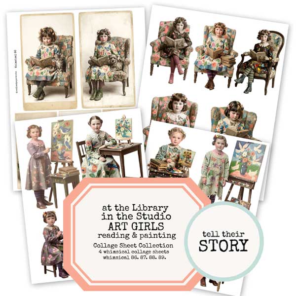 At the Library and In the Studio Art Girls Whimsical Collage Sheet Collection Save 20%