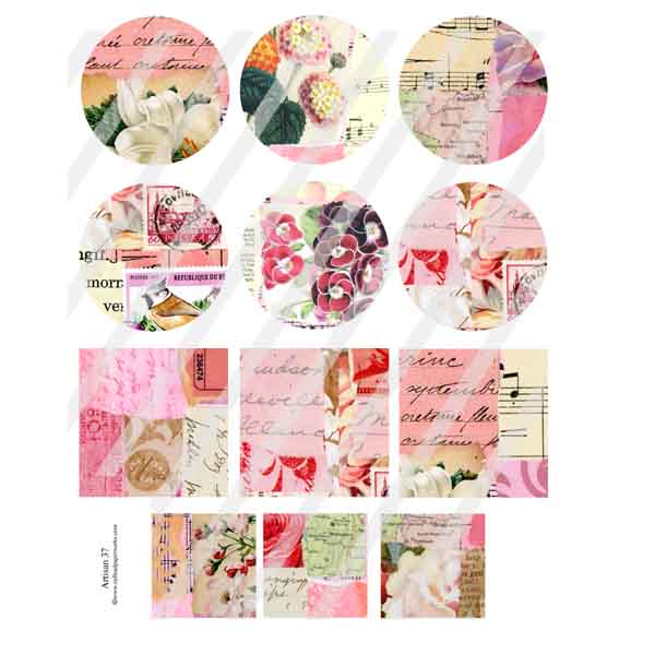 Artisan 37 Floral Patchwork Circles & Squares Collage Sheet