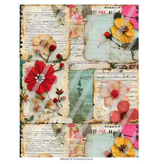 Decorative paper with floral and text elements on a white background