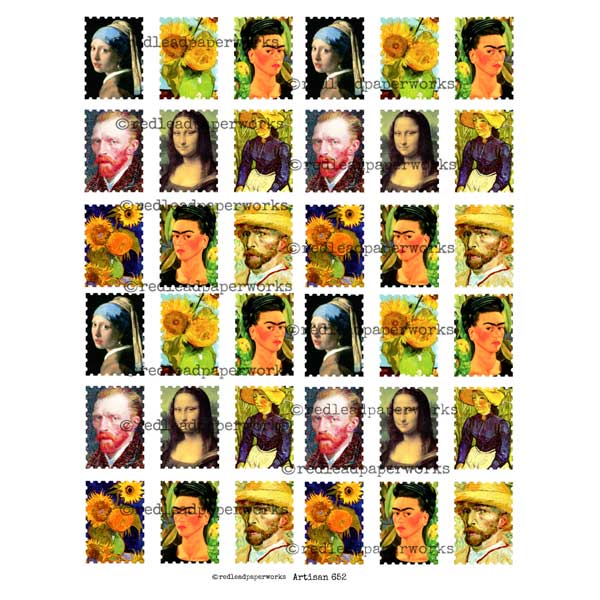 Artisan 652 Famous Artist Postage Stamps Collage Sheet