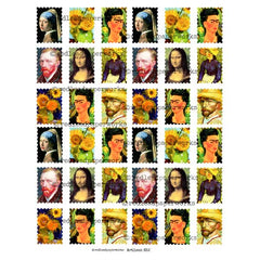 Famous Artist Postage Stamps Collage Sheet