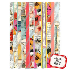 Collage of colorful vertical stripes with floral and abstract patterns