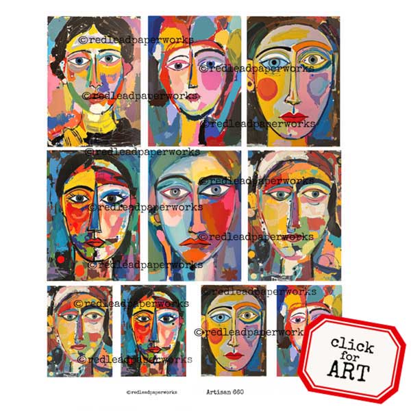Artisan 660 Artist Trading Cards Abstract Faces Collage Sheet