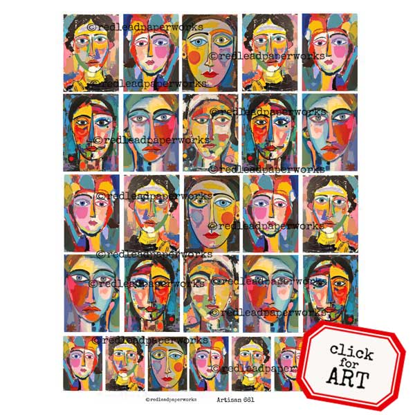 Artisan 661 Abstract Painted Faces Mini ATC Collage Sheet
