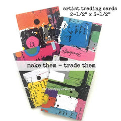 A set of colorful painted  abstract artist trading cards.