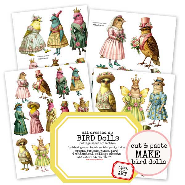 Whimsical Bird Paper Dolls Collage Sheet Collection Save 20%