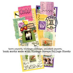 Collection of vintage-style collage  papers with stamps and vintage photos