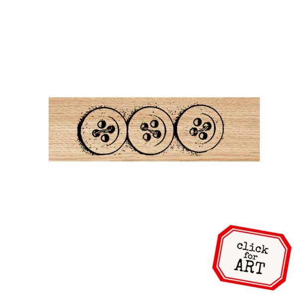 Wood Mount 3 Vintage Buttons Rubber Stamp