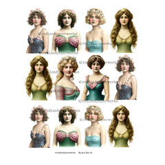 Vintage mermaids collage sheet