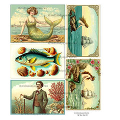 Vintage Mermaid Post Cards Collage Sheets 