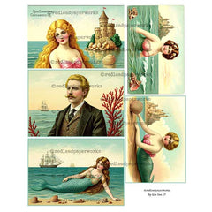 Vintage Mermaid Post Cards for Mixed Media Art Work