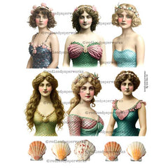 Vintage Mermaid Collage Sheets
