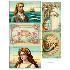 Vintage Mermaid Post Cards Collage Sheet