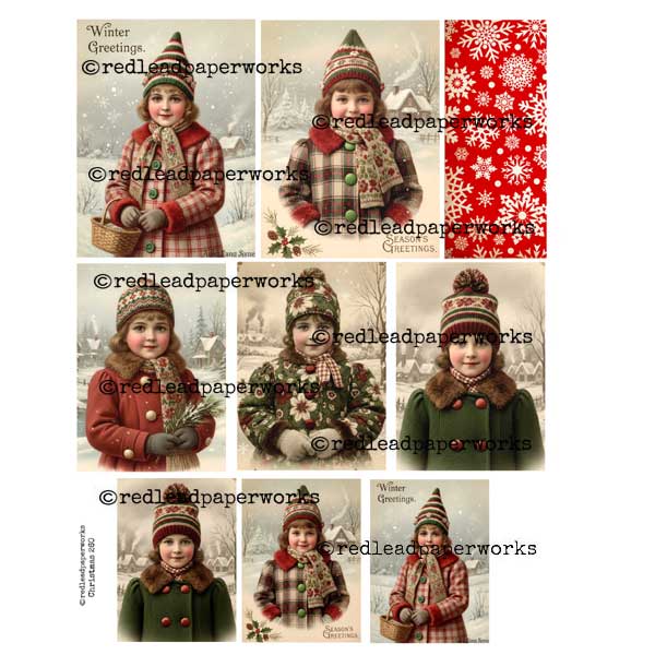 Christmas 260 Vintage Girls Collage Sheet