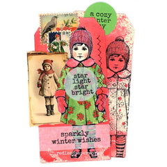 Collage of vintage-style illustrations with children in winter clothing and text on a white background.