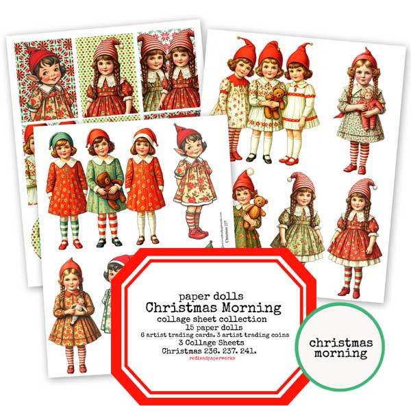 Christmas Morning Paper Dolls Collage Sheet Collection Sale!