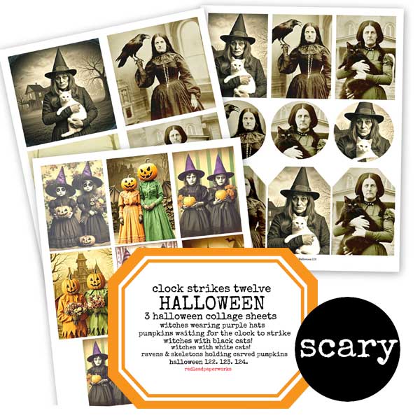 Clock Strikes 12 Halloween Collage Sheet Collection SALE!